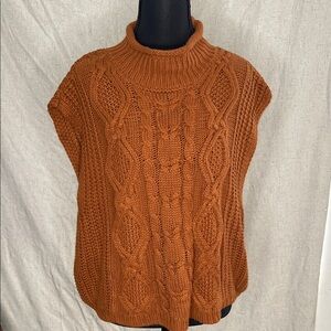 Olive & Oak Cable Knit Turtleneck Sweater Vest- Warm Brown